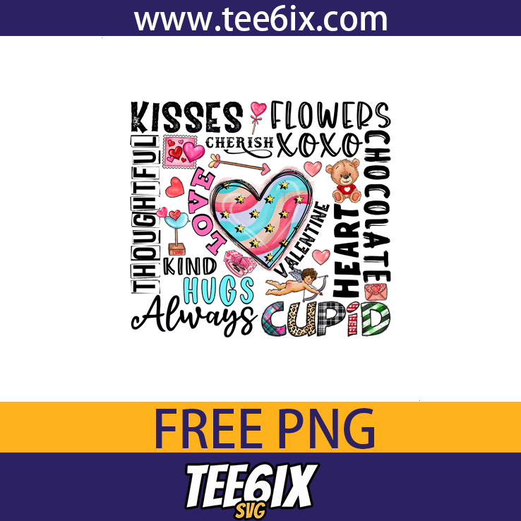 Kisses flowers thoughtful cherish xoxo love kind hugs always valentine chocolate heart cupid Png