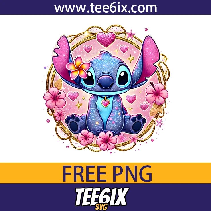 <p> ✨ Meet the adorable Stitch surrounded by pink flowers and hearts – perfect for your cute creations!</p>
