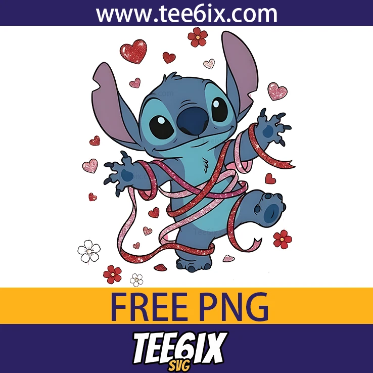 <p>  Meet the adorable Stitch wrapped in pink ribbons – cuteness overload!  </p>