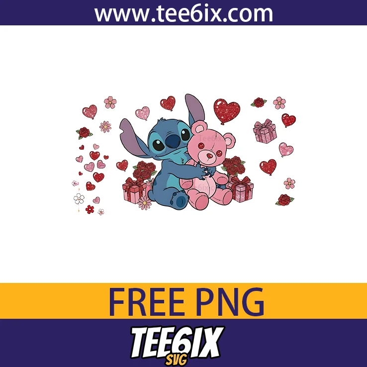 <p>  Meet the adorable Stitch hugging a pink teddy bear – cuteness overload!  </p>