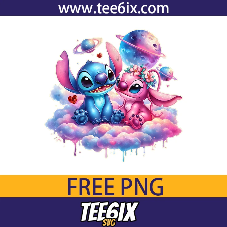 <p>  Meet the adorable duo of Stitch and Angel floating on dreamy clouds!  </p>