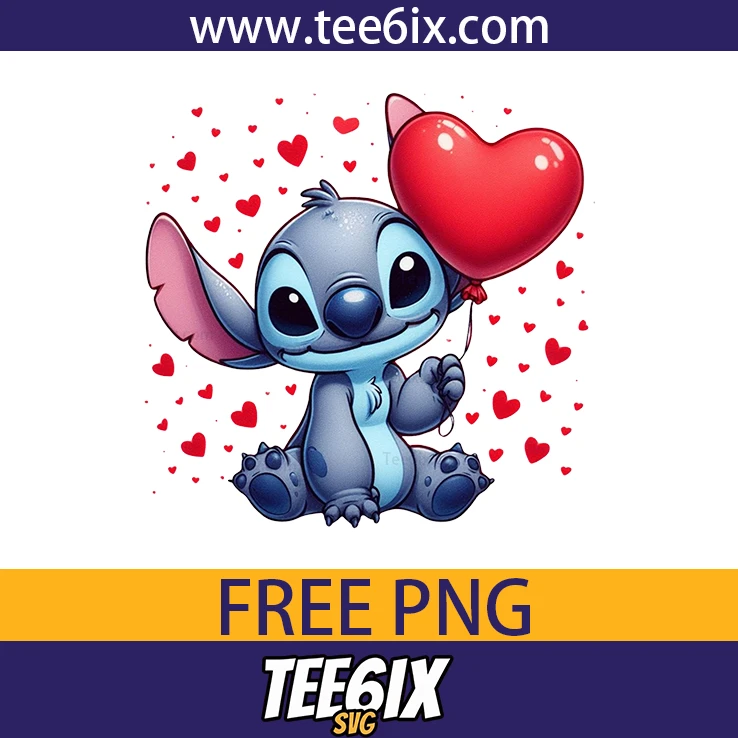<p>  Meet the adorable Stitch floating on a red heart balloon!  </p>