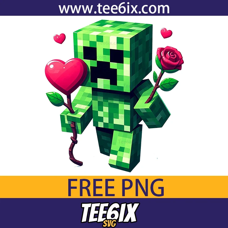<p>  Meet the adorable Minecraft creeper holding a heart and rose!  </p>