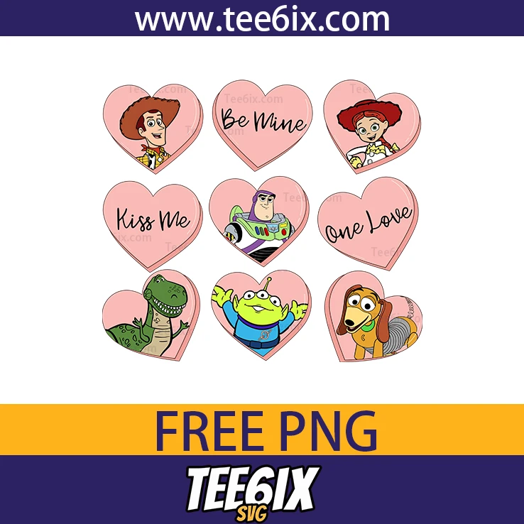 <p> ✨ Meet the adorable “Be Mine Kiss Me One Love” PNG – a cute collection starring Toy story characters!  </p>